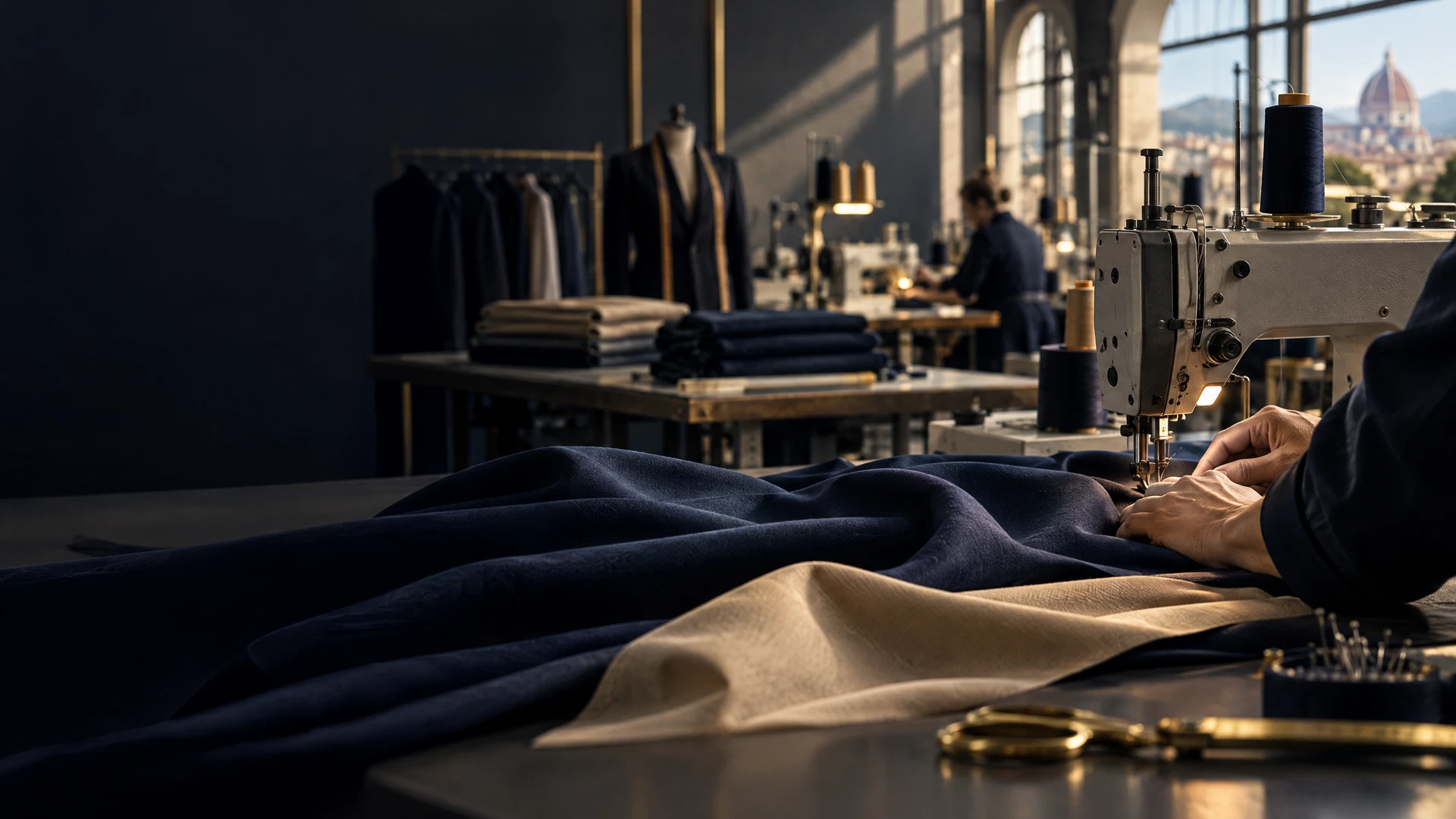 Dettaglio di lavorazione tessile in un ambiente produttivo italiano
